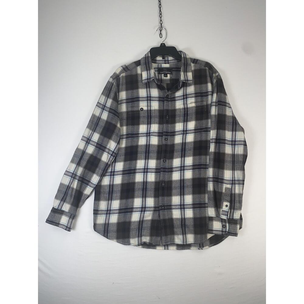 Burnside Shirt Mens Large Gray Plaid Long Sleeve Button Up Flannel Casual